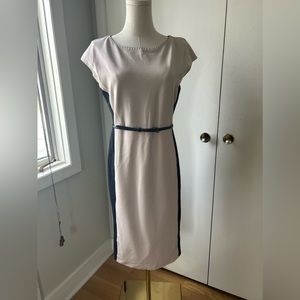 Max Mara Belted Sheath Dress in Blush Pink and Black